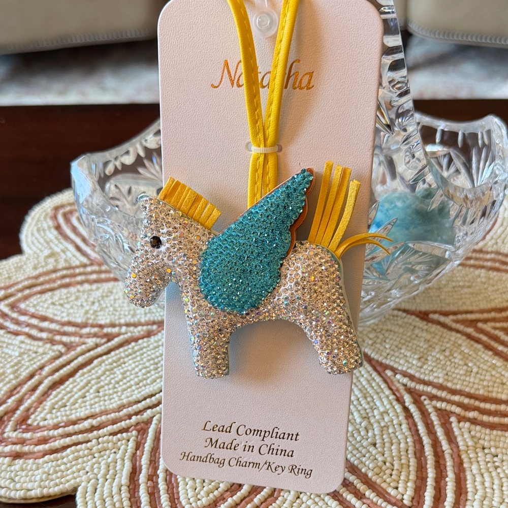 Sparkling Silver Pegasus Bag Charm-NWT